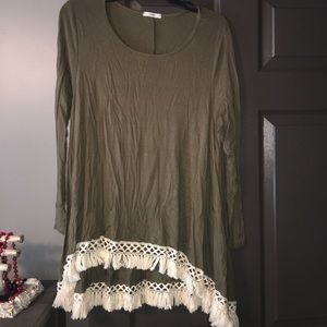 Olive top with fringe detail